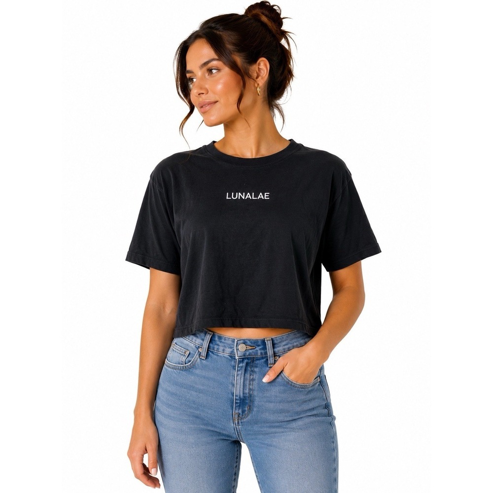 Lunalae‎ Black Cropped Graphic Dance Fitness T Shirt Short Sleeve 4